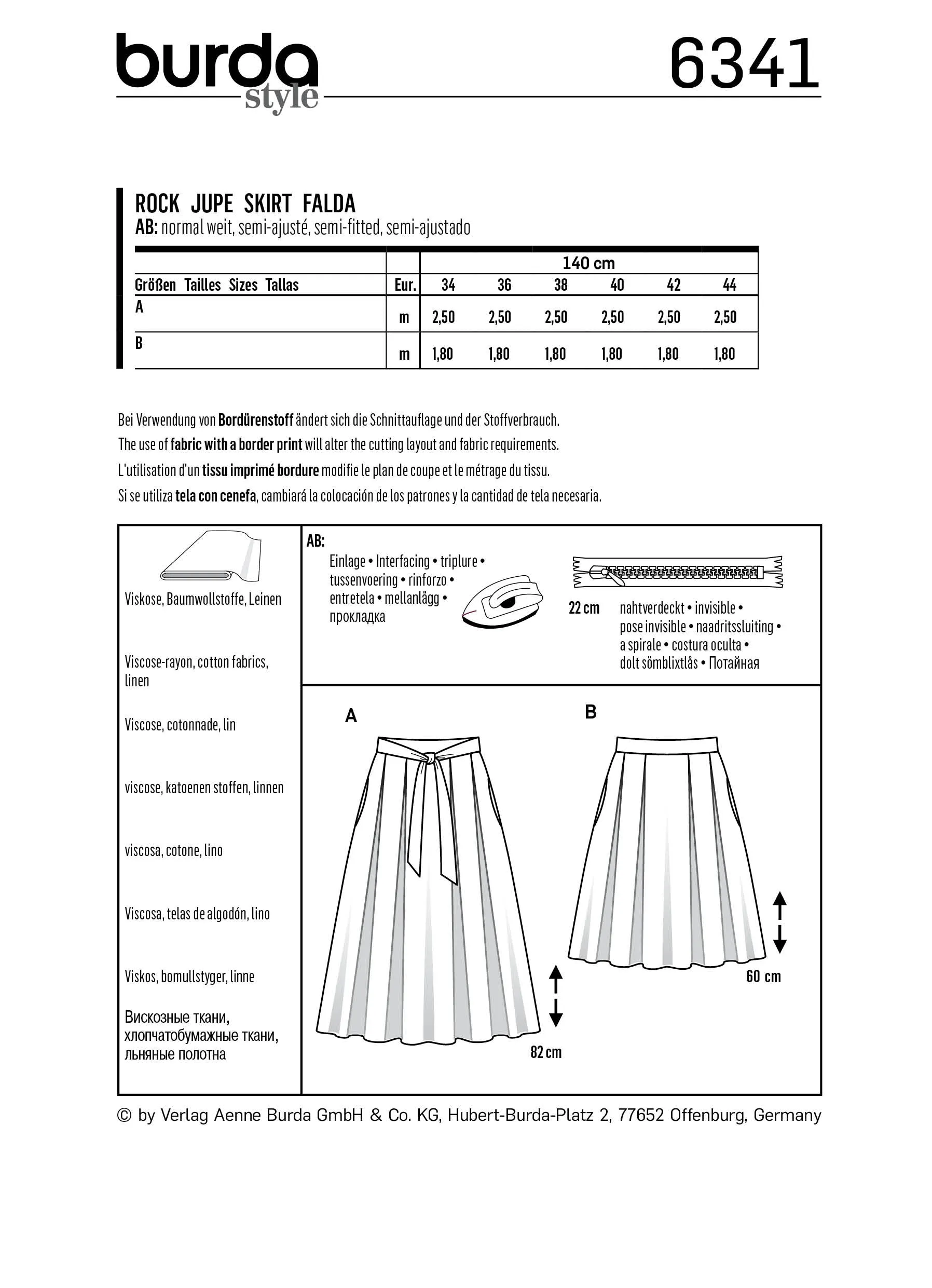 BURDA - 6341 Skirt with Inverted Pleats