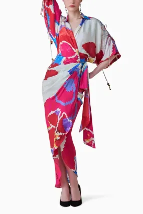 Evelyn Ikat Wrap Asymmetric Dress with Belt