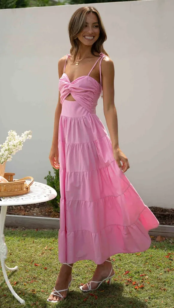 Pink Front Twist Slip Midi Dress