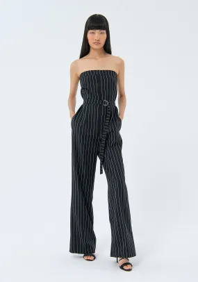 Sleeveless pinstriped overall