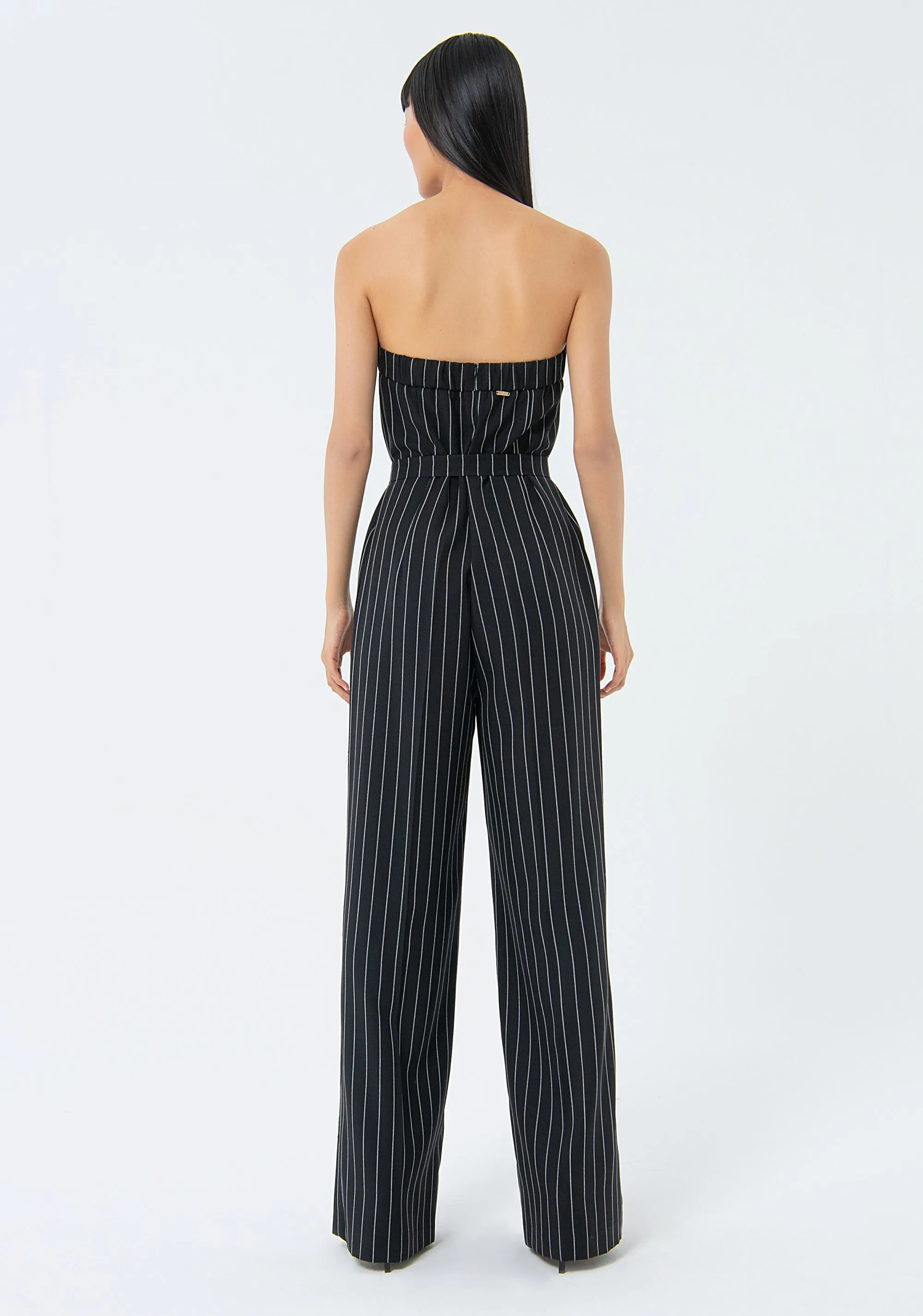 Sleeveless pinstriped overall