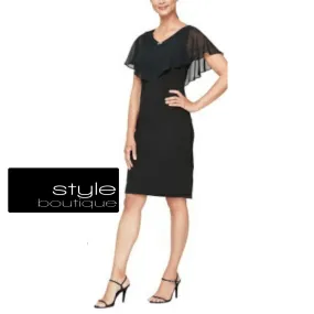 SLNY Cap Sleeve V-Neck Dress with Short Cape