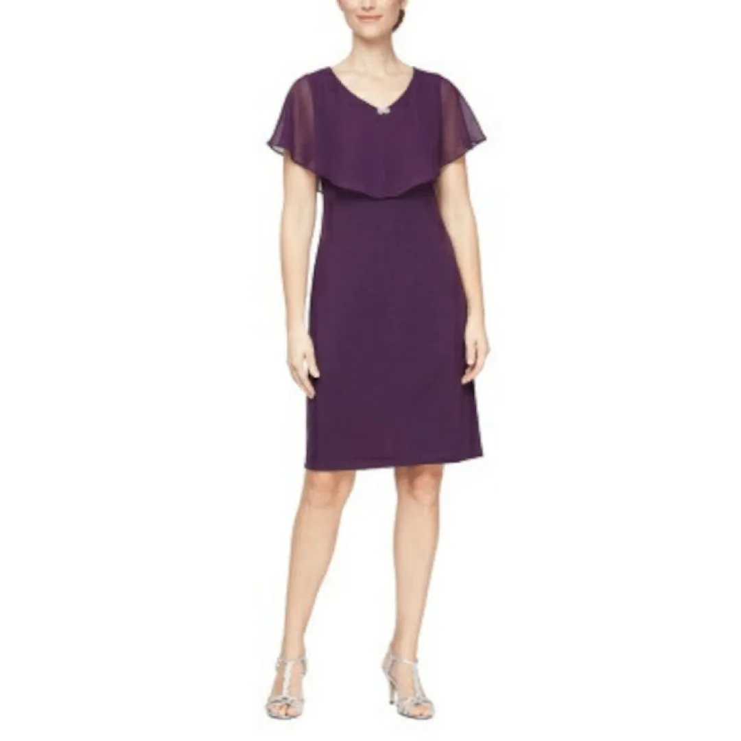 SLNY Cap Sleeve V-Neck Dress with Short Cape