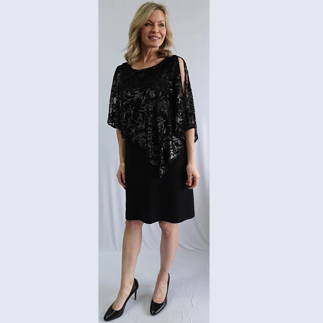Soft Works Black Dress with Black & Silver Sparkle Cape