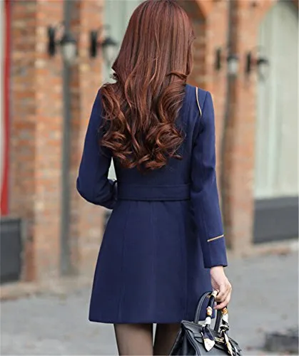 Youtobin Women's New Winter Dress-Coats Slim Long Woolen Coat M Blue