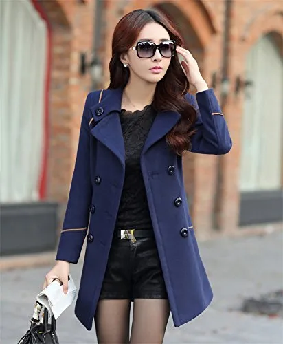 Youtobin Women's New Winter Dress-Coats Slim Long Woolen Coat M Blue