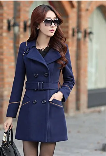 Youtobin Women's New Winter Dress-Coats Slim Long Woolen Coat M Blue