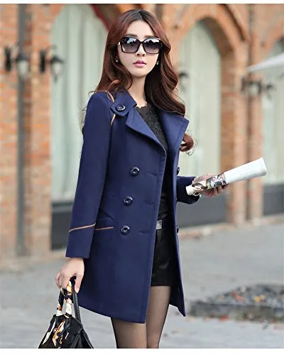 Youtobin Women's New Winter Dress-Coats Slim Long Woolen Coat M Blue