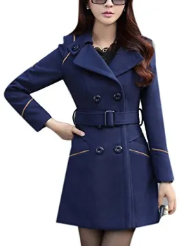 Youtobin Women's New Winter Dress-Coats Slim Long Woolen Coat M Blue